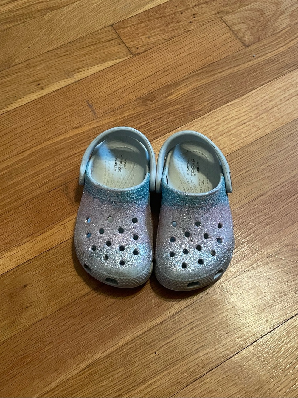 CROCS Kids Glitter Ombre Clogs in Pink and Blue